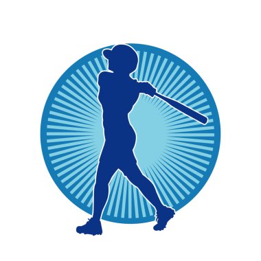 Hareketli kadın beyzbol oyuncusunun silueti. Vurucu olarak beyzbol oynayan bir kadın sporcunun silüeti..