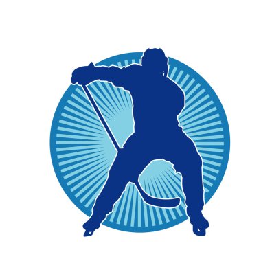 Kasklı ve üniformalı bir buz hokeyi oyuncusunun silueti.