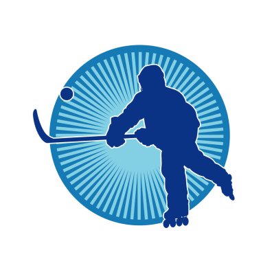 Kasklı ve üniformalı bir buz hokeyi oyuncusunun silueti.