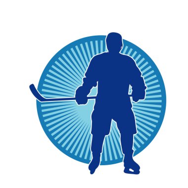 Kasklı ve üniformalı bir buz hokeyi oyuncusunun silueti.