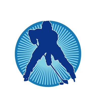 Kasklı ve üniformalı bir buz hokeyi oyuncusunun silueti.