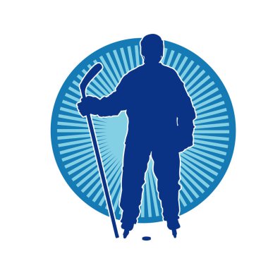 Kasklı ve üniformalı bir buz hokeyi oyuncusunun silueti.