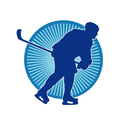 Kasklı ve üniformalı bir buz hokeyi oyuncusunun silueti.