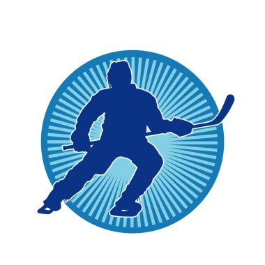 Kasklı ve üniformalı bir buz hokeyi oyuncusunun silueti.