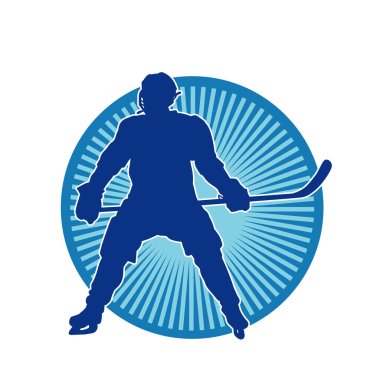 Kasklı ve üniformalı bir buz hokeyi oyuncusunun silueti.