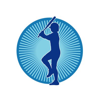 Hareketli kadın beyzbol oyuncusunun silueti. Vurucu olarak beyzbol oynayan bir kadın sporcunun silüeti..