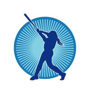 Hareketli kadın beyzbol oyuncusunun silueti. Vurucu olarak beyzbol oynayan bir kadın sporcunun silüeti..