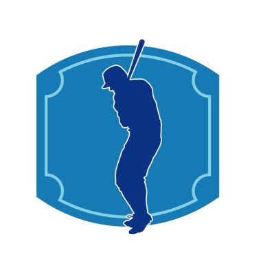 Hareketli bir erkek beyzbol oyuncusunun silueti. Vurucu olarak beyzbol oynayan bir adamın silueti..