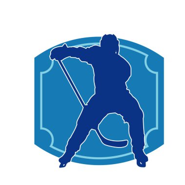 Kasklı ve üniformalı bir buz hokeyi oyuncusunun silueti.