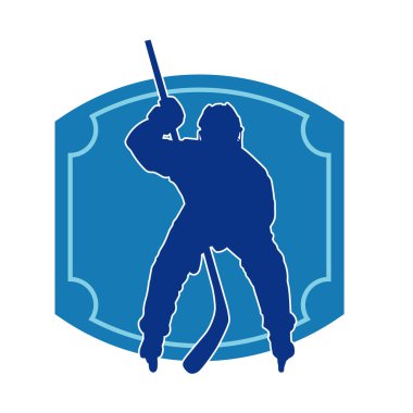 Kasklı ve üniformalı bir buz hokeyi oyuncusunun silueti.