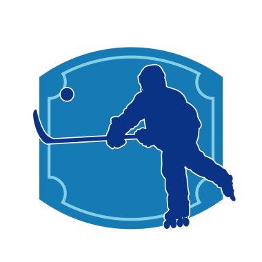 Kasklı ve üniformalı bir buz hokeyi oyuncusunun silueti.