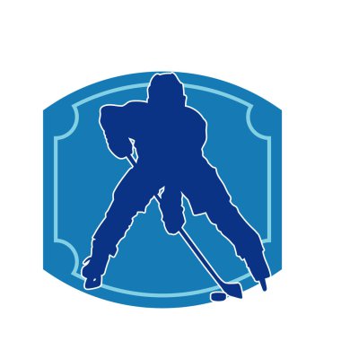 Kasklı ve üniformalı bir buz hokeyi oyuncusunun silueti.