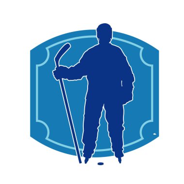 Kasklı ve üniformalı bir buz hokeyi oyuncusunun silueti.