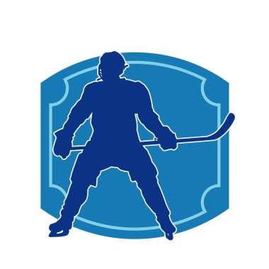 Kasklı ve üniformalı bir buz hokeyi oyuncusunun silueti.