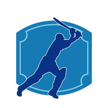 Hareketli bir erkek kriket oyuncusunun silueti. Kriket oynayan bir adamın silueti..