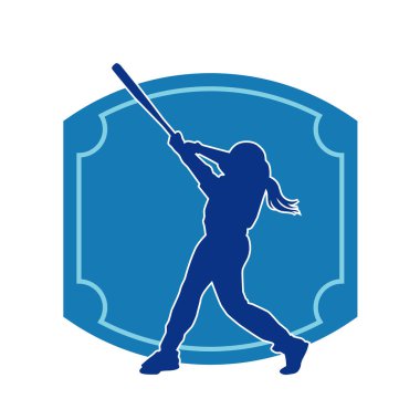 Hareketli kadın beyzbol oyuncusunun silueti. Vurucu olarak beyzbol oynayan bir kadın sporcunun silüeti..