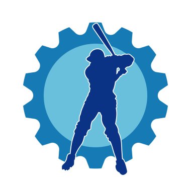 Hareketli bir erkek beyzbol oyuncusunun silueti. Vurucu olarak beyzbol oynayan bir adamın silueti..