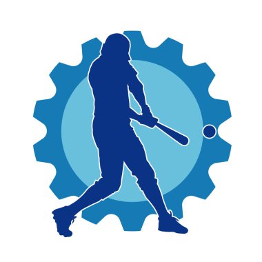 Hareketli bir erkek beyzbol oyuncusunun silueti. Vurucu olarak beyzbol oynayan bir adamın silueti..