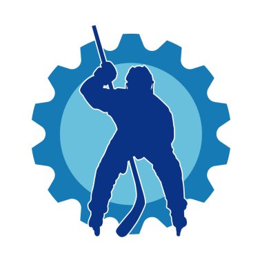 Kasklı ve üniformalı bir buz hokeyi oyuncusunun silueti.