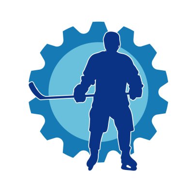 Kasklı ve üniformalı bir buz hokeyi oyuncusunun silueti.