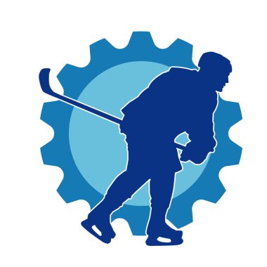 Kasklı ve üniformalı bir buz hokeyi oyuncusunun silueti.