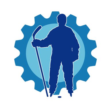 Kasklı ve üniformalı bir buz hokeyi oyuncusunun silueti.