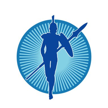 Zırhlı, mızrak ve zırhlı bir kadın savaşçının silueti..