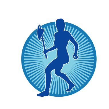 Savaşçı bir kadının silueti savaş baltası taşıyor.