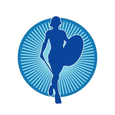 Savaş zırhlı bir kadın savaşçının silueti. Kılıç ve demir kalkan taşıyor..