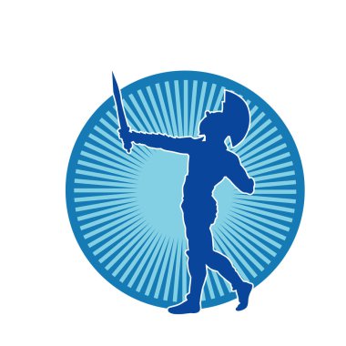 Zırhlı bir kadın savaşçının silueti kılıçla poz veriyor.