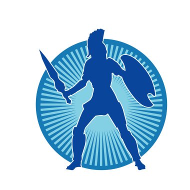 Savaş zırhlı bir erkek savaşçının silueti. Kılıç ve demir kalkan taşıyor..