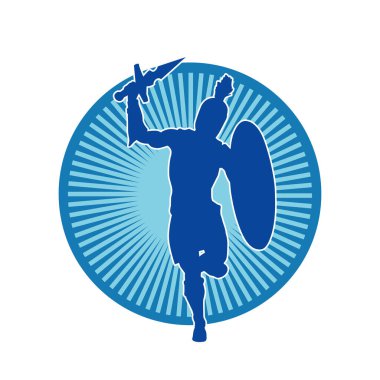 Savaş zırhlı bir erkek savaşçının silueti. Kılıç ve demir kalkan taşıyor..