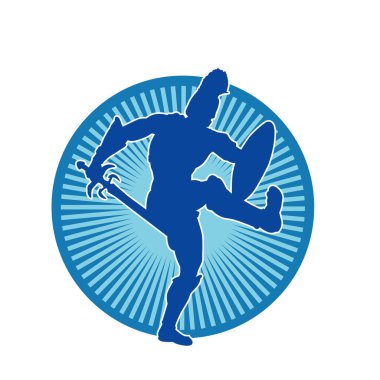 Savaş zırhlı bir erkek savaşçının silueti. Kılıç ve demir kalkan taşıyor..