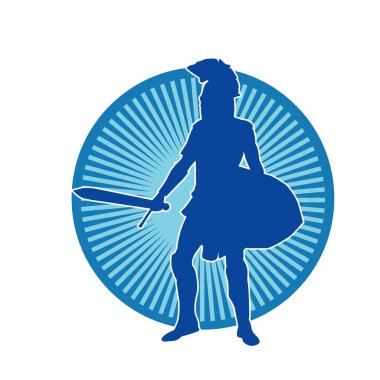 Savaş zırhlı bir erkek savaşçının silueti. Kılıç ve demir kalkan taşıyor..