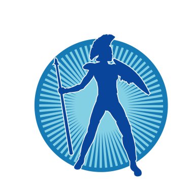 Zırhlı, mızrak ve zırhlı bir kadın savaşçının silueti..