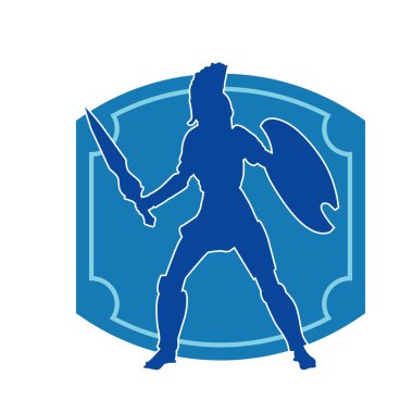 Savaş zırhlı bir erkek savaşçının silueti. Kılıç ve demir kalkan taşıyor..