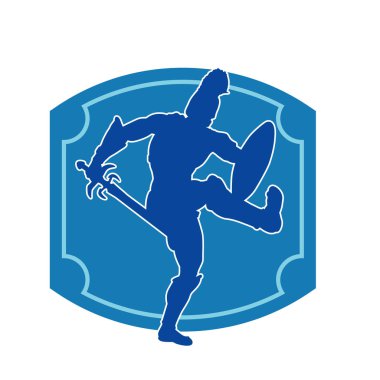 Savaş zırhlı bir erkek savaşçının silueti. Kılıç ve demir kalkan taşıyor..