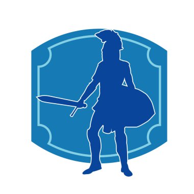 Savaş zırhlı bir erkek savaşçının silueti. Kılıç ve demir kalkan taşıyor..