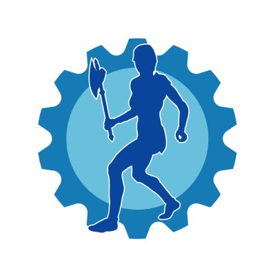 Savaşçı bir kadının silueti savaş baltası taşıyor.