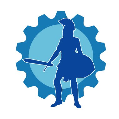 Savaş zırhlı bir erkek savaşçının silueti. Kılıç ve demir kalkan taşıyor..