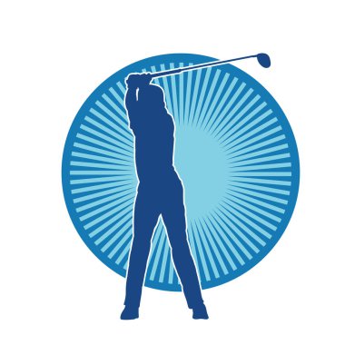 Golf oynayan bir adamın silüeti. Hareketli bir erkek golfçünün silueti.