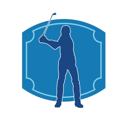 Golf oynayan bir adamın silüeti. Hareketli bir erkek golfçünün silueti.