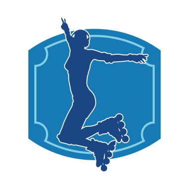 Paten kayan bir kadının silüeti. Sportif kadın silueti Tekerlekli sandalyede iyi eğlenceler.