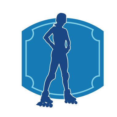 Paten kayan bir kadının silüeti. Sportif kadın silueti Tekerlekli sandalyede iyi eğlenceler.