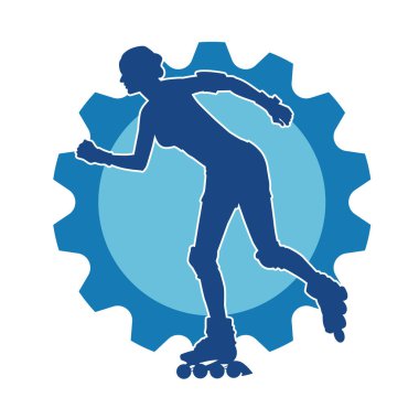 Paten kayan bir kadının silüeti. Sportif kadın silueti Tekerlekli sandalyede iyi eğlenceler.