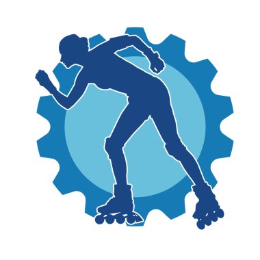 Paten kayan bir kadının silüeti. Sportif kadın silueti Tekerlekli sandalyede iyi eğlenceler.