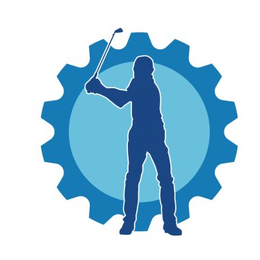 Golf oynayan bir adamın silüeti. Hareketli bir erkek golfçünün silueti.