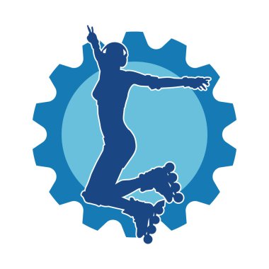 Paten kayan bir kadının silüeti. Sportif kadın silueti Tekerlekli sandalyede iyi eğlenceler.