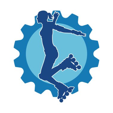 Paten kayan bir kadının silüeti. Sportif kadın silueti Tekerlekli sandalyede iyi eğlenceler.