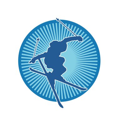 Kar sporu yapan insanların silueti. Kar kayağı yapan insanların silueti.